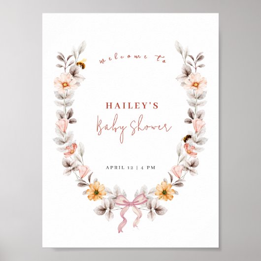 Eenvoudige Boho Wildflower Wreath Welkom Baby show Poster (Voorkant)