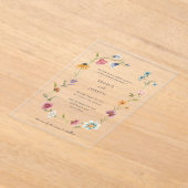 Eenvoudige Boho Wildflowers Krans | Bruiloft Acryl Uitnodigingen (Laagn)