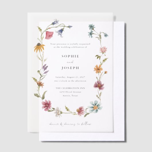 Eenvoudige Boho Wildflowers Krans | Bruiloft Vellum Uitnodigingen (Offset)