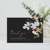 Eenvoudige Boho Zwart en Roze Bloemen Bruiloft Bedankkaart (Staand voorkant)