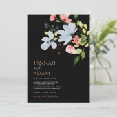 Eenvoudige Boho Zwart en Roze Bloemen Bruiloft Kaart (Staand voorkant)
