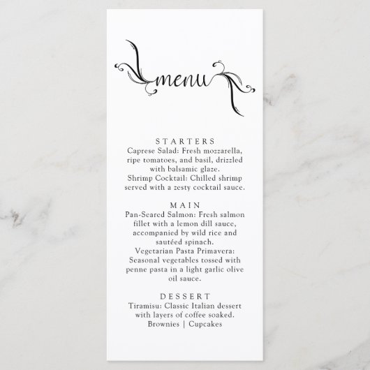 Eenvoudige Boho Zwart-wit Wedding Menu Kaarten (Voorkant)