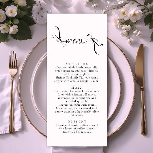 Eenvoudige Boho Zwart-wit Wedding Menu Kaarten