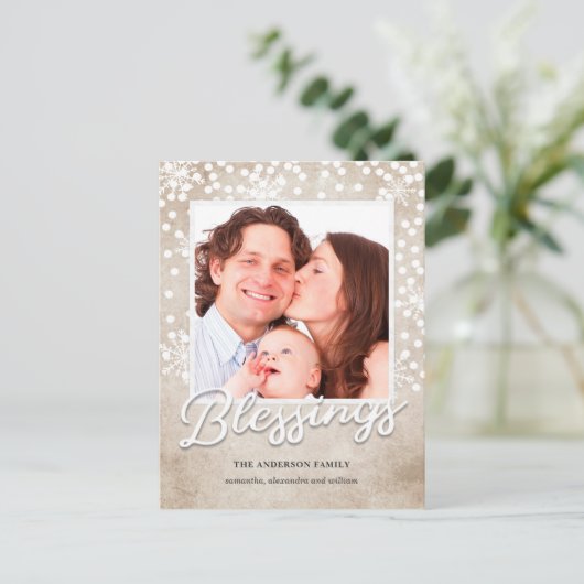 Eenvoudige Bokeh zegeningen Religieuze Kerstmis Feestdagenkaart (Staand voorkant)