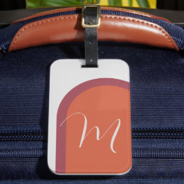 Eenvoudige Bold Coral Magenta Arch met Monogram Bagagelabel