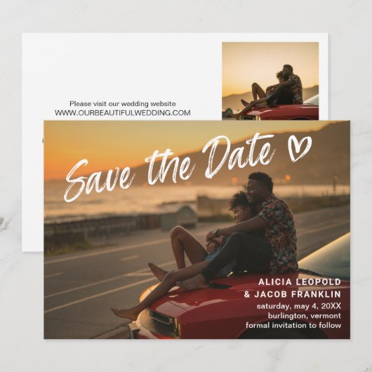 Eenvoudige Bold Typografie Hart Moderne bruiloft Save The Date (Voorkant / Achterkant)