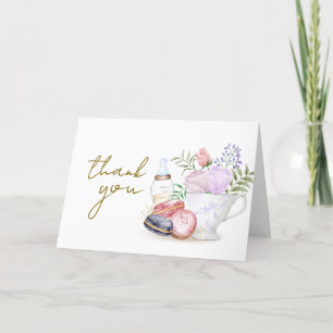 Eenvoudige Bonjour Bloemen Macaron Melk Thee Baby  Bedankkaart