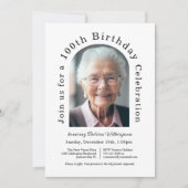 Eenvoudige boog 100e verjaardagsfeestje met foto kaart (Voorkant)