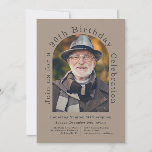 Eenvoudige boog 90ste verjaardagsfeestje met foto kaart (Voorkant)