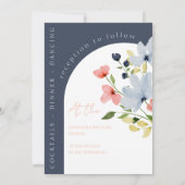 Eenvoudige boog blauw en roze bloemenbruiloft kaart (Achterkant)