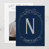 Eenvoudige Boog Crest Monogram Save the Date Kaart (Voorkant / Achterkant)