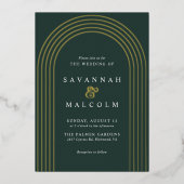 Eenvoudige boog | Donkergroen en Goud Elegant Brui Folie Uitnodiging (Voorkant)