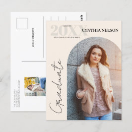 Eenvoudige boog foto beige Afstuderen aankondiging Briefkaart