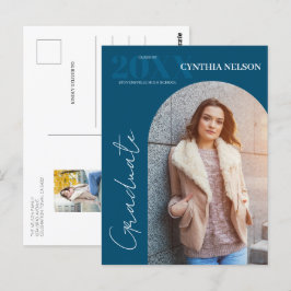 Eenvoudige boog foto blauw Afstuderen aankondiging Briefkaart