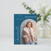 Eenvoudige boog foto blauw Afstuderen aankondiging Briefkaart (Staand voorkant)