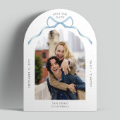 Eenvoudige Boog Foto Blue Bow Wedding Save the Dat Kaart