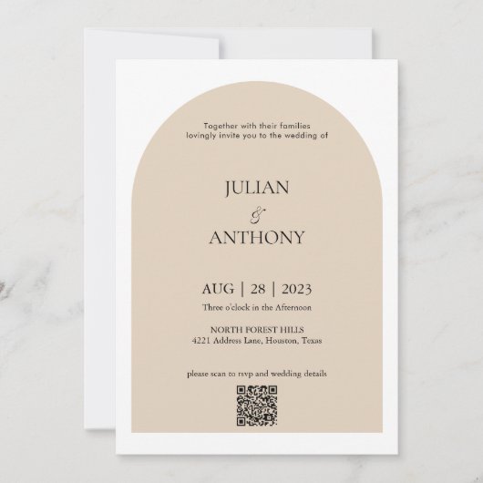 Eenvoudige boog foto QR code bruiloft Kaart (Voorkant)