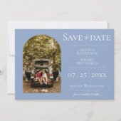 Eenvoudige Boog Foto | Stofblauw Bewaar de Datum Save The Date (Voorkant)