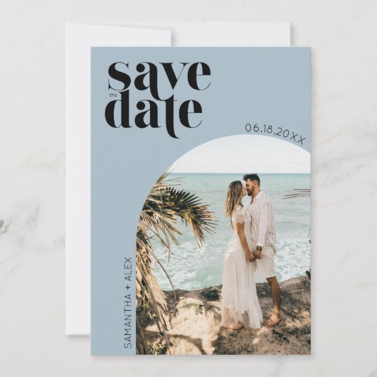 Eenvoudige boog foto strand bruiloft opslaan van d save the date (Voorkant)