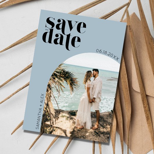 Eenvoudige boog foto strand bruiloft opslaan van d save the date