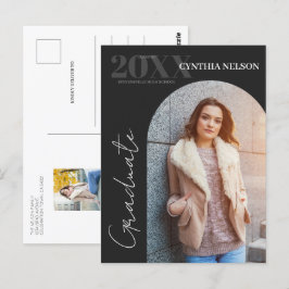 Eenvoudige boog foto zwart Afstuderen aankondiging Briefkaart
