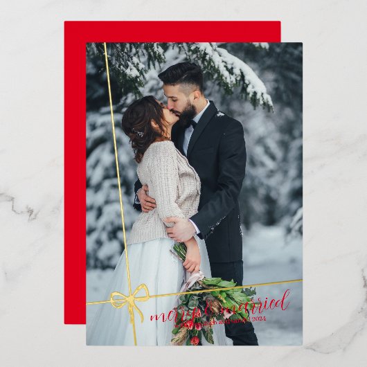 Eenvoudige Boog Gouden Folie Vrolijk & Getrouwd Ke Folie Uitnodiging (Voorkant / Achterkant)