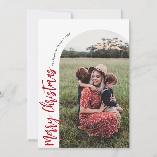 eenvoudige boog rode vrolijk kerstfeest feestdagenkaart (Voorkant)