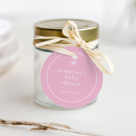 Eenvoudige boog roze meisjes baby shower bedankjes labels