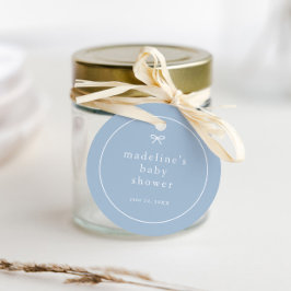 Eenvoudige boog stoffig blauw jongens baby shower bedankjes labels