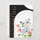 Eenvoudige boog zwart en roze bloemenbruiloft kaart (Voorkant)