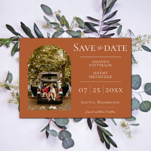 Eenvoudige boogfoto | Burnt Orange Save The Date