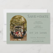 Eenvoudige Boogfoto | Saliegroen Save the Date (Voorkant)