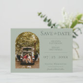 Eenvoudige Boogfoto | Saliegroen Save the Date (Staand voorkant)