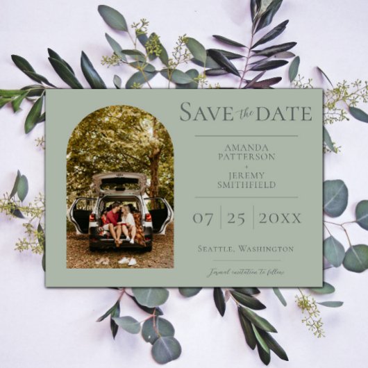 Eenvoudige Boogfoto | Saliegroen Save the Date