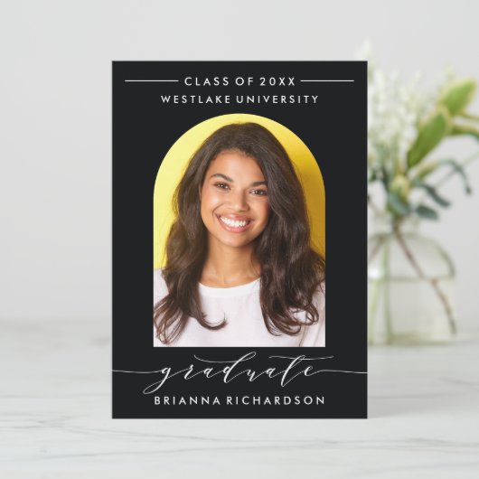 EENVOUDIGE BOOGSCRIPT AFSTUDEREN UITNODIGING (Staand voorkant)