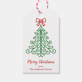 Eenvoudige boom met boog moderne kerst cadeaulabel