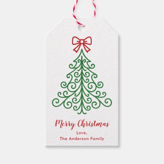 Eenvoudige boom met boog moderne kerst cadeaulabel (Voorkant)