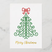 Eenvoudige boom met boog moderne kerst folie feestdagenkaart (Voorkant)