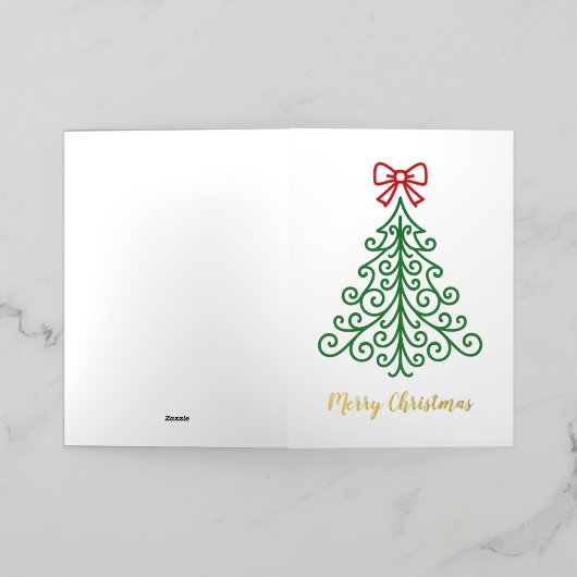Eenvoudige boom met boog moderne kerst folie feestdagenkaart (Buiten Laag)