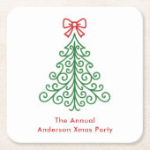 Eenvoudige boom met boog moderne kerst kartonnen onderzetters (Voorkant)