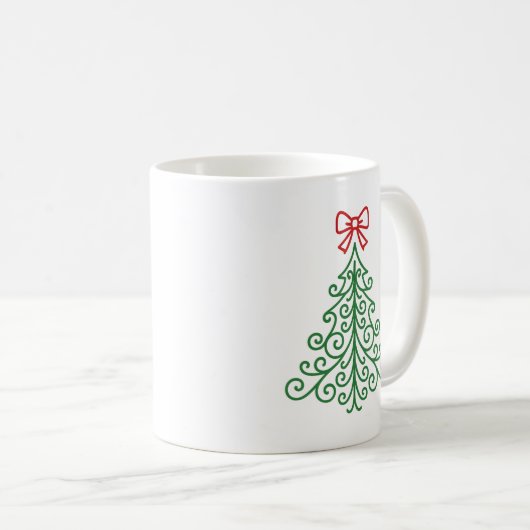 Eenvoudige boom met boog moderne kerst koffiemok (Voorkant rechts)