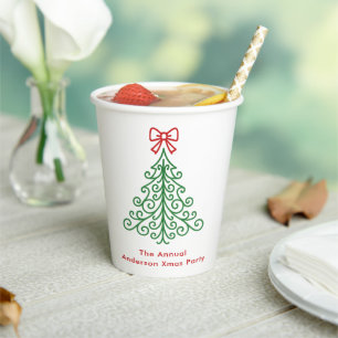 Eenvoudige boom met boog moderne kerst papieren bekers