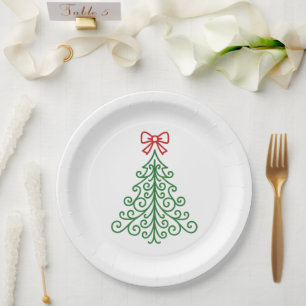 Eenvoudige boom met boog moderne kerst papieren bordje