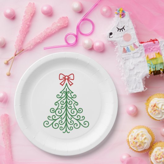 Eenvoudige boom met boog moderne kerst papieren bordje (Feest)