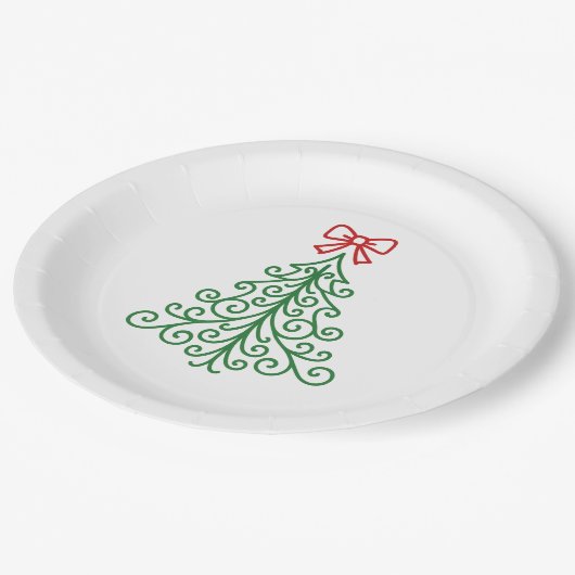 Eenvoudige boom met boog moderne kerst papieren bordje (Gekanteld)