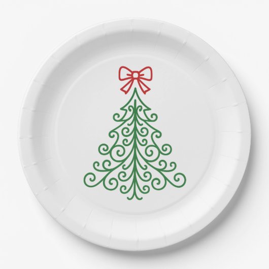 Eenvoudige boom met boog moderne kerst papieren bordje (Voorkant)