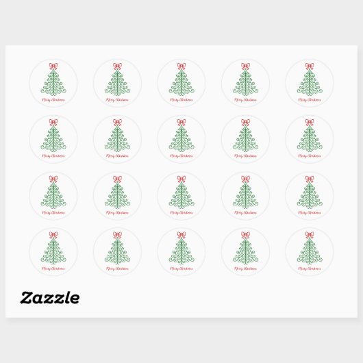 Eenvoudige boom met boog moderne kerst ronde sticker (Vel)