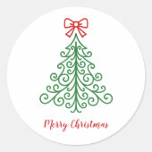 Eenvoudige boom met boog moderne kerst ronde sticker (Voorkant)