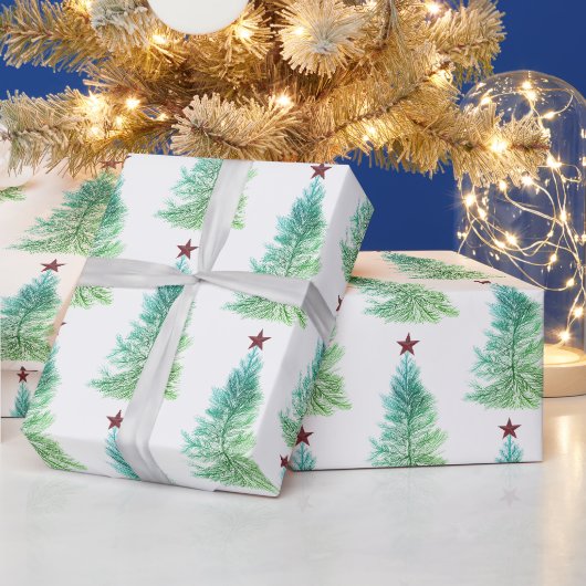 Eenvoudige boom met rode ster Kerstmis Cadeaupapier (Feestdagen)