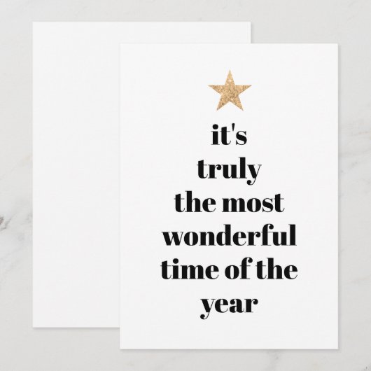 Eenvoudige boomvorm zwart & wit gouden ster citaat feestdagenkaart (Voorkant / Achterkant)